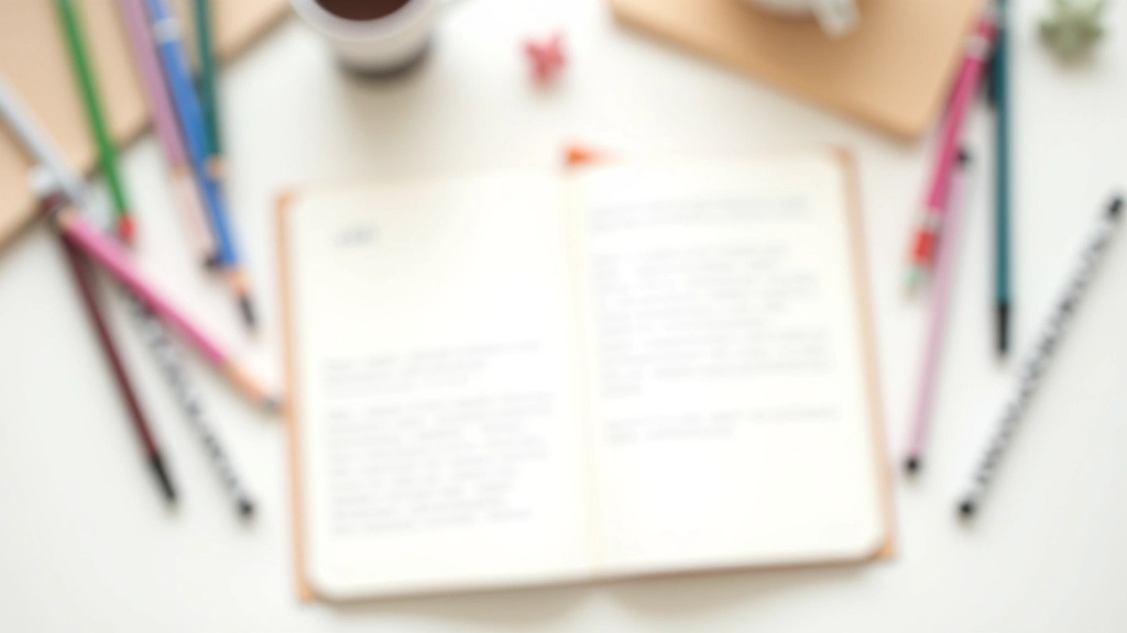 Verschiedenfarbige Stifte und aufgeschlagenes Tagebuch mit handschriftlichen Notizen auf weißem Schreibtisch