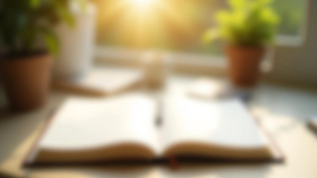 Offenes Tagebuch mit Stift auf Schreibtisch, Morgensonne durch Fenster, frischer neuer Tag symbolisch