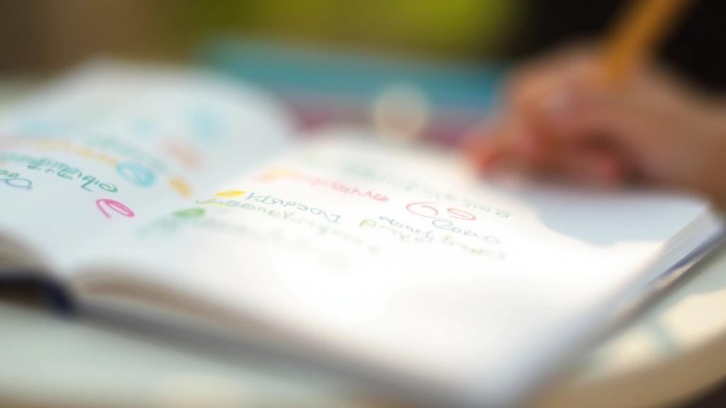 Nahaufnahme von einem offenen Tagebuch mit bunten Markierungen und handgeschriebenen Notizen auf weißem Papier