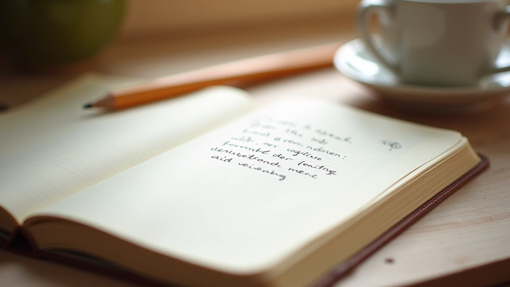 Offenes Tagebuch mit handschriftlichen Notizen und Dankbarkeitsliste, Bleistift liegt daneben, warmes Licht