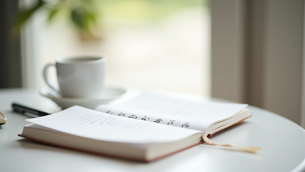Ein offenes Tagebuch mit handgeschriebenen Notizen auf einem aufgeräumten Schreibtisch